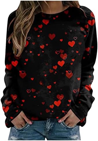 Sretne majice za Valentinovo okrugli vratni vrhovi dugih dukseva s dugim rukavima Ljubav srce grafičke majice par majice vrhovi