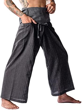 Lannapremium tajlandski ribarske hlače za muškarce žene joge hlače Pirate hlače 2 ton - hlače borilačkih vještina siva crna