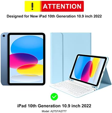 TQQ iPad Slučaj 10. generacije s tipkovnicom 10.9 2022 paket s olovkom olovkom za iPad kompatibilan s izdanjem 2018-2023