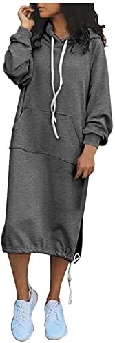 Ženska duga Midi haljina s dugim rukavima pulover s kapuljačom haljine s kapuljačom ležerna široka duga majica s kapuljačom jesenska
