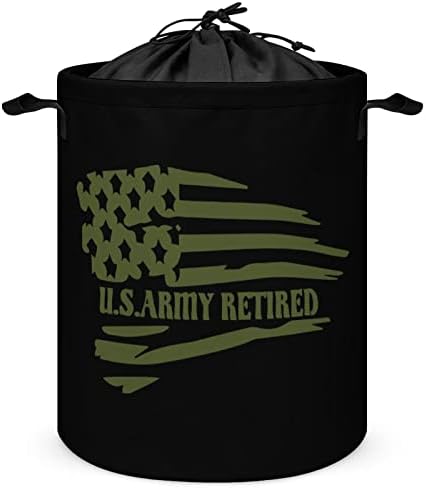 Umirovljena okrugla košara za rublje sa zastavom američke vojske od 42 L sklopive košare za odjeću s gornjim vezicama