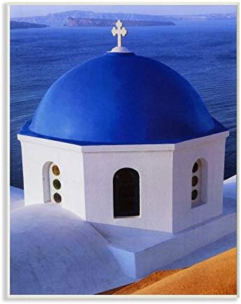 Stupell Industries Grčka crkva Krovna fotografija plavog oceana, dizajn Davida Stern Art, 10 x 15, zidna ploča