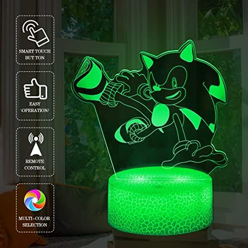 AMWGIMI 3D Sonic Anime Ilusion svjetiljka, s daljinskom dodirnom dječjom svjetiljkom, 2 uzorka 16 boja za promjenu dekor noćni lagani