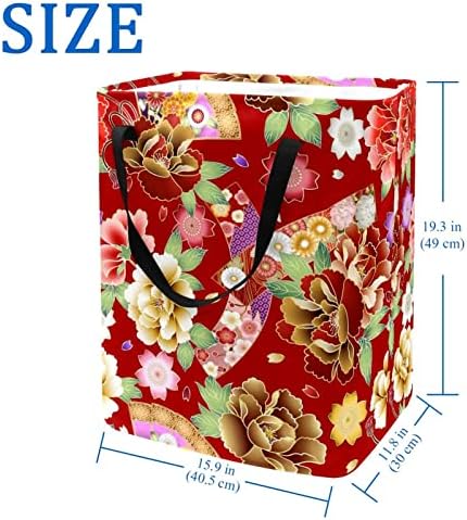 Japanski božur cvjetni sklopivi ventilator s printom crvenog uzorka sklopiva košara za rublje, 60L vodootporne košare za rublje, košara