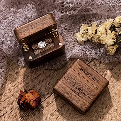 Premium Flip Wood Ring kutija, ugravirani okvir za angažiranje prijedloga, dovodnik vjenčanja, kutija s jednim prstenom, prilagođeni