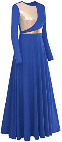 Idopip Žene metalne boje blok hvale cijelo dužina dugačka plesna haljina liturgijska lirička haljina za plesnu odjeću haljina