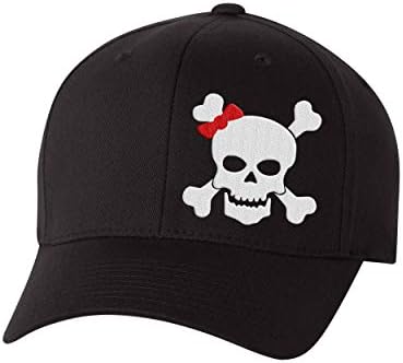 Lubanja i crossbones crni flex fit šešir, crni bejzbol šešir s lubanjem