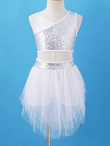 Pobjeda Kids Girls Liric Dance Dress Outfit Mesh Spap Crop Top s visokim niskim suknji set Modern Dancing kostim