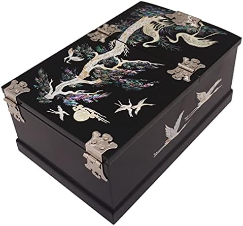 Mellowbreez Korejska kutija za nakit od drveta - Veličanstveni nakit s ispraznim ogledalom - Majka bisera umetnula - nježna kutija