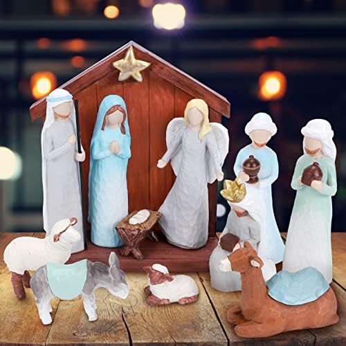 ButeNow set od 12 figurica za rođenje, isklesane ručno oslikane figure za rođenje, božićni setovi za božićni zatvoreni - manger scena