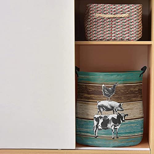 Vodootporne košare za rublje od tkanine Oksford-sklopiva košara za rublje s ručkama tematske domaće životinje krava, svinja i piletina