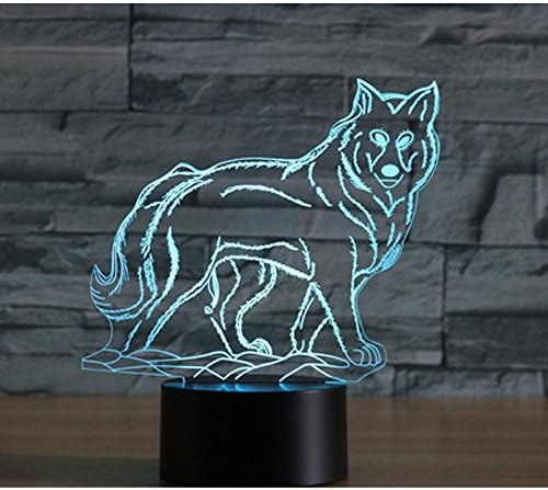 Jinnwell 3d Wolf Dog Animal Night Light Svjetiljka Illuzija 7 Boja Promjena dodira prekidač za stol za stol za ukrašavanje svjetiljke