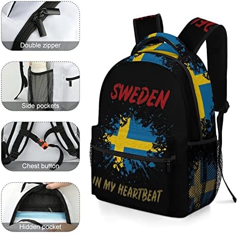Švedska u mom otkucaju otkucaja putničkih ruksaka modna torba za rame lagana težina višestrukih džepa za školske studije rad kupovina