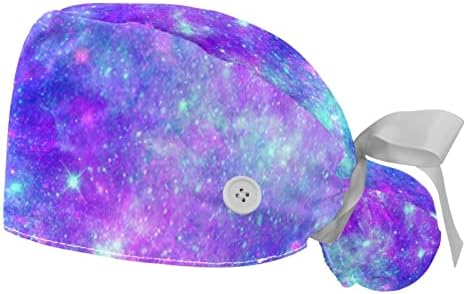 Purple Glitter Galaxy Radne kape s gumbima, šeširi duge kose kape za konjski rep za žene