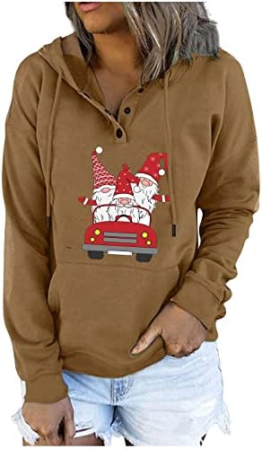 Božićni džemperi za žene jesen moda 2022 četverokut gumb up hoodies ćaske božićne stabla tiskanje majice majice