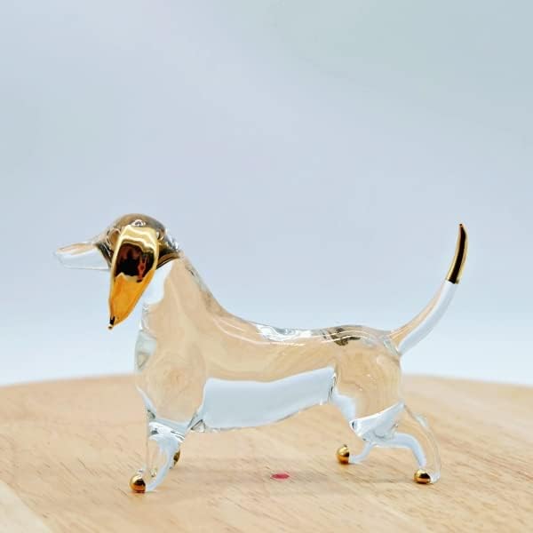 Clear Dahshund Dog Animal Animal Bunded Art Glass 18k Zlatna obloga figurica