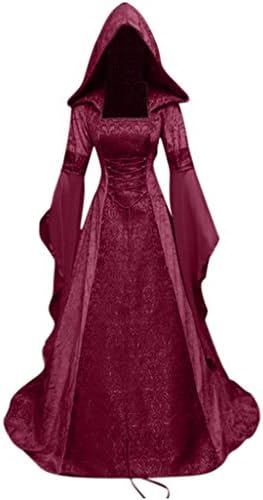 Haljina za Noć vještica ženska Vintage haljina s kapuljačom, Vještičji ogrtač, rukav truba, srednjovjekovna vjenčanica, kostimirana