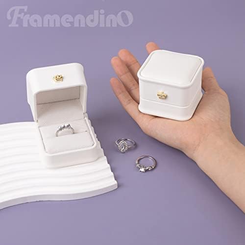 Framendino, 2 komada bijela kutija s kožnim prstenastim kutijama za par prijedlog zaručnički nakit poklon kutija nakit zaslon za svadbenu