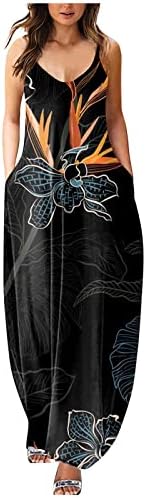 Trebin ženska modna modna ležerna seksi tiskara okrugli vrat Suspender prsluk a-line duga haljina