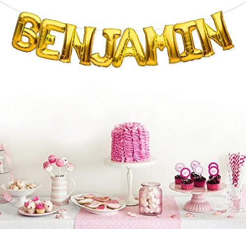PartyForever Benjamin Balloon Banner Big 16 inčni zlatni folijski baloni Pisma Ime za muškarce i dječake ukrasi za rođendanske zabave