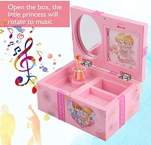 Dječja glazbena kutija igračka za djevojčice crtani ružičasti ogledalo za pohranu nakita plastična kutija s rotirajućom plesnom princezom