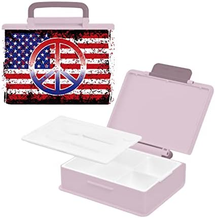 Alaza USA American Flag Simbol mir BENTO BENTO BUNKE BPA Spremnici za ručak bez propuštanja s vilicom i žlicom, 1 komad