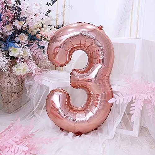 Keriloo 40 -inčni ružičasti zlato broj 3 baloni s odvojivim krunskim folijama helij digitalni šareni ukrasi za rođendan za rođendan,