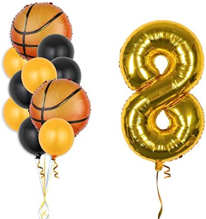 Košarkaški balon set Okonite od 8. rođendana broj 8 Folija Baloon Gold Balloon Dekoracija Crni žuti lateks balon za djecu Dječak rođendana