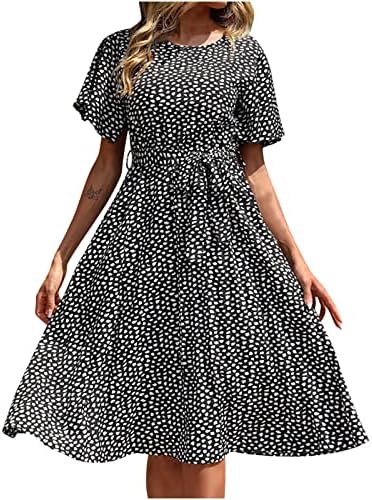 Odjenite djevojke jesen ljeto 2023 Cvjetni leopard print kratki rukav grafički ručak peplum haljina za žene 48