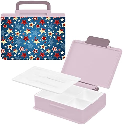 Mchiver američke zvijezde zastava Bento Box Box Box Box za ručak s ručicom prijenosne dječje kontejner za ručak s žlicom vilice za