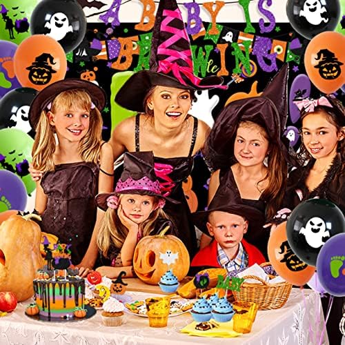 Halloween ukrasi za tuširanje za bebe, sjaj dijete je natpis za kuhanje, baloni od lateksa, toparice za torte i pozadina za Halloween