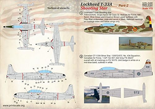 Naljepnica za Lockheed T-33a Shooting Star, dio 2 1/72 Skala ispisa 72-269