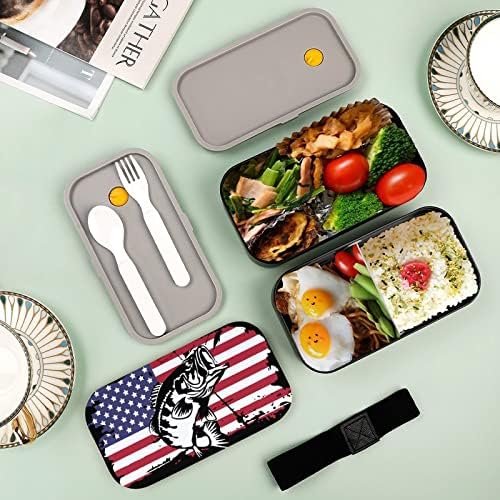 Fish American Flag dvoo sloj Bento kutija za ručak s priborom Set Set STACKABINE Spremnik za ručak uključuje 2 spremnika