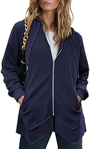 Zeagoo žene zip up hoodies fleece obložena dukvica s tunikom dugačka ležerna jakna s džepovima