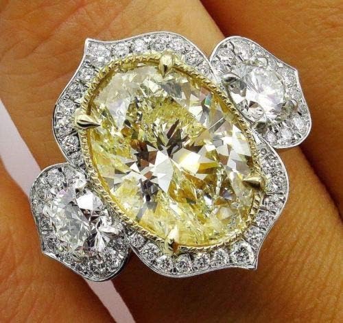 Jennie Shop pjenušav ovalni žuti citrinski prsten White Topaz Women Wedding Nakit 925 Silver