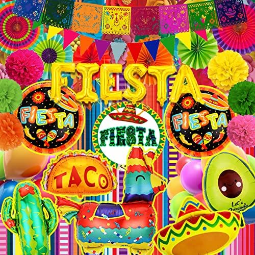 Ukrasi o fiesta zabava meksička tematska zabava papel picado natpis taco llama cactus avocado baloni papir fanovi ukras za taco utorci