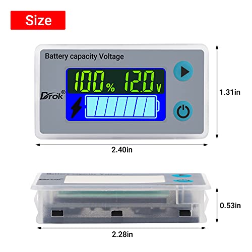 12V Monitor kapaciteta baterije, Drok 10-100V 24V 36V 48V Digitalni testerni status statusa, preostali postotak nivoa napona Fahrenheit