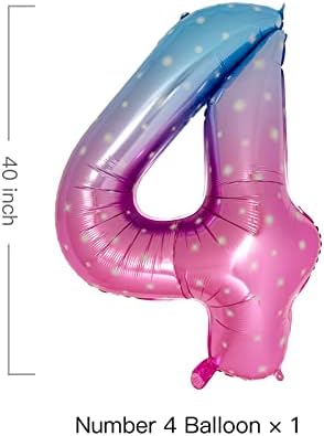 40 -inčni gradijent duge broj 4 baloni za rođendane Unicorn Little Mermaid Dekoracije 4. rođendana Folija ružičasta ljubičasta i plavi
